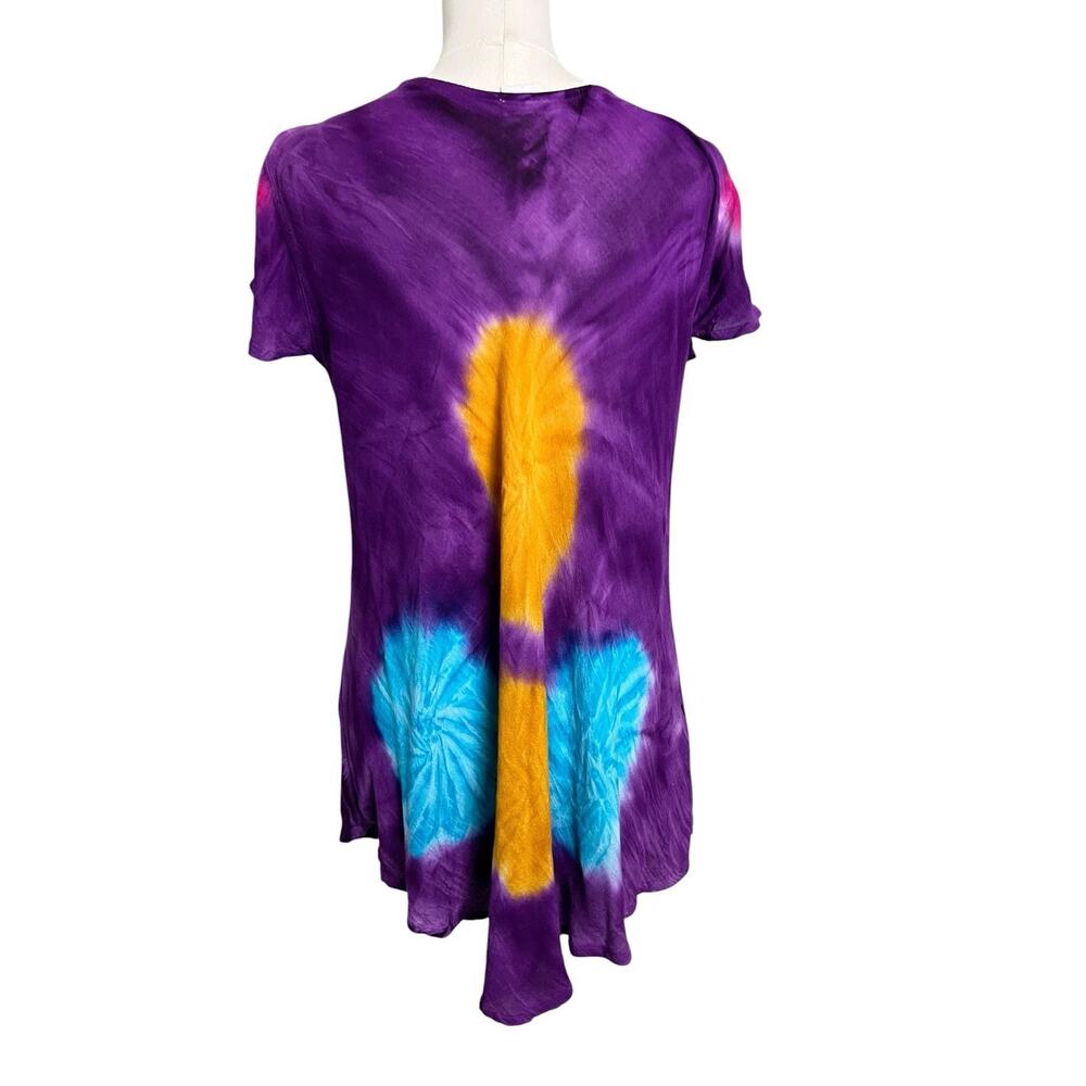 ASHA Tie Dye Embroidered Tunic Dress Boho Festival Rayon Free Size - Picture 3 of 4